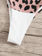 Leopard Colorblock Triangle Top With High Cut Bikini