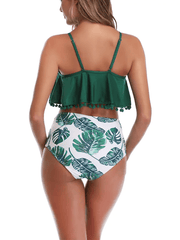 Pom-Pom Trim Hanky Top With Random Tropical Bikini