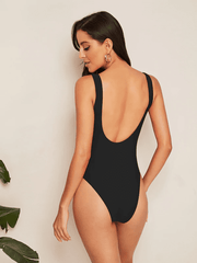 Low Back Solid One Piece Swimsuit