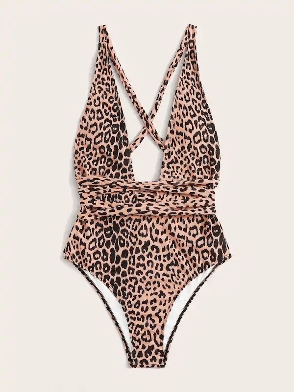 Leopard Criss Cross One Piece Swimwear
