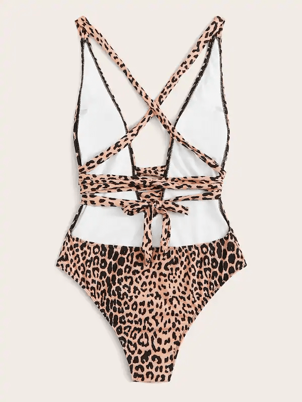 Leopard Criss Cross One Piece Swimwear
