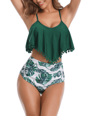 Pom-Pom Trim Hanky Top With Random Tropical Bikini