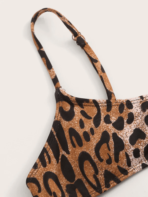 Leopard Spaghetti Strap Top With Tie Side Bikini