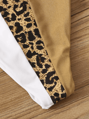 Contrast Leopard Halter Top With Tie Side Bikini Set